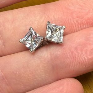 Elegant Silver Square CZ Stud Earrings